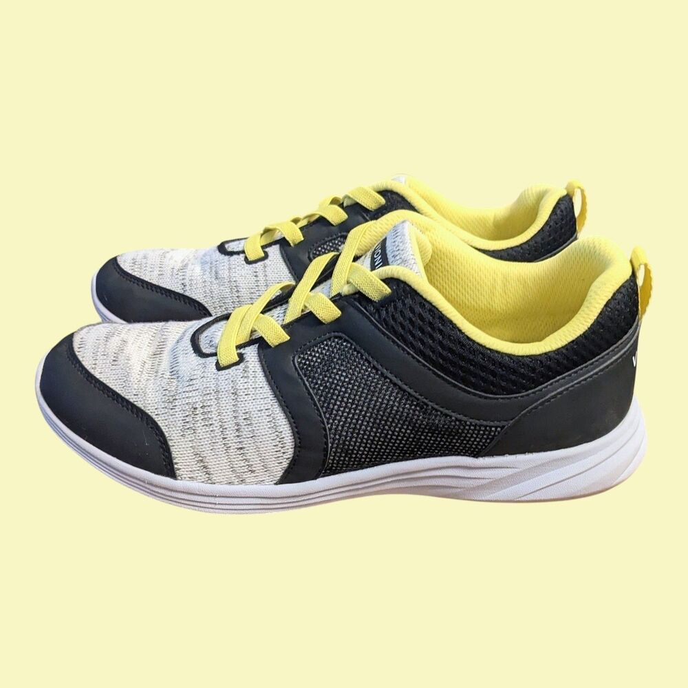 Vionic Malta Knit Slip-On Gored Lace Sneakers Women's 9 Wide Black/Gray/Yellow